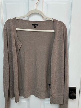 Express Women's Metallic Taupe Open-Front Cardigan